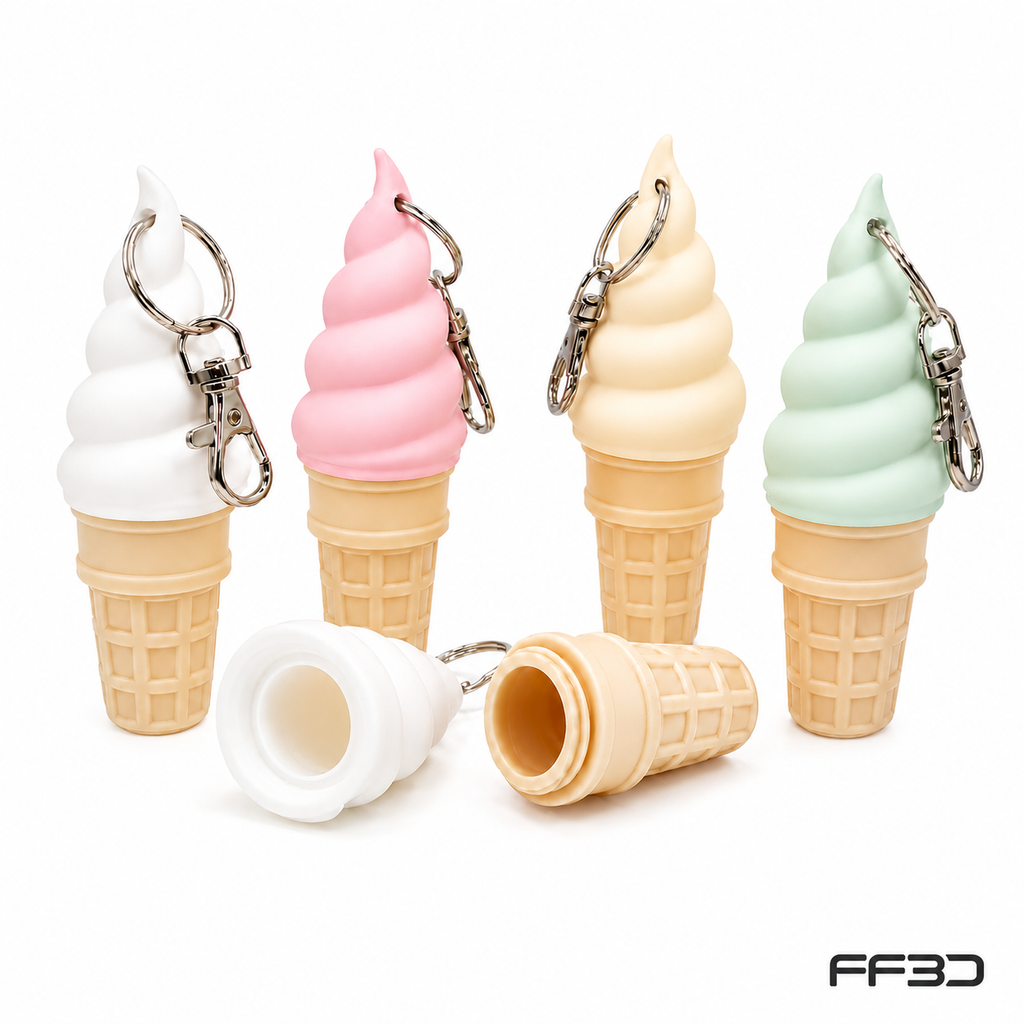 Ice Cream Cone Balm Holder Keychain