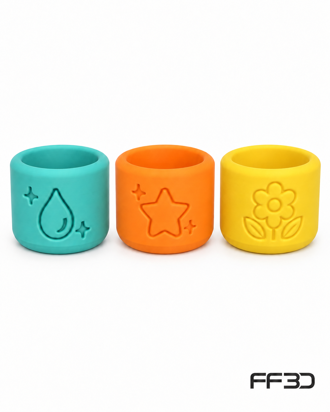 Three colorful embossed potion play cups